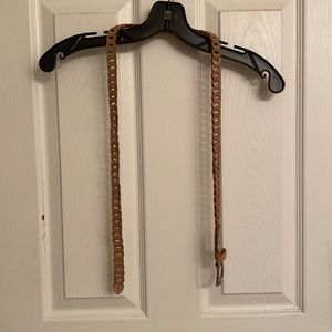 Vintage Pink Gold Leather Belt with Gold-tone Hardware Size Large